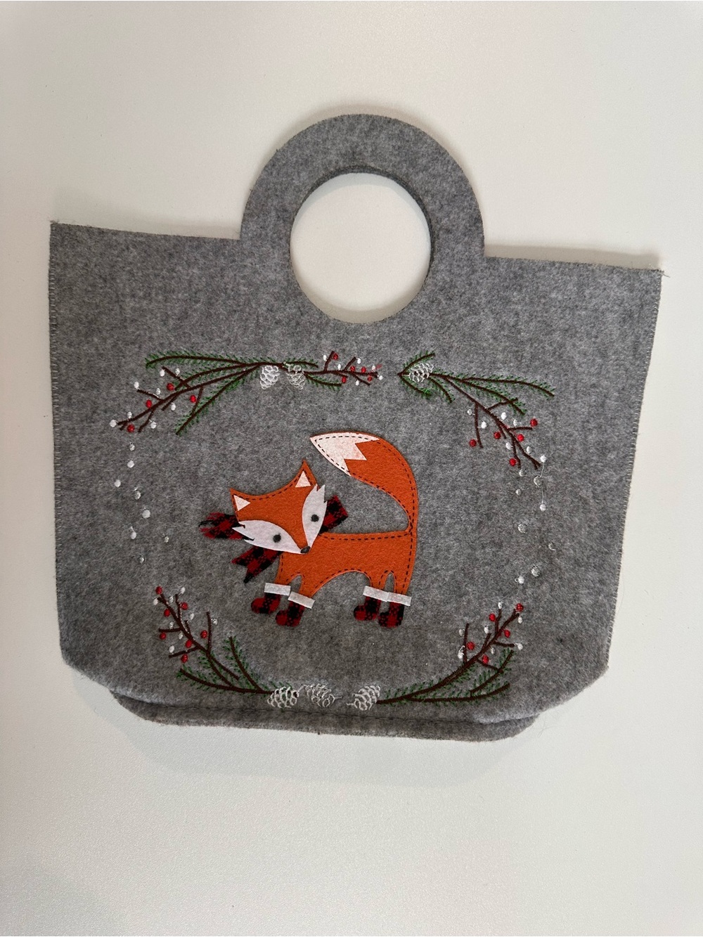 Gray Felt Tote Bag with Orange Fox Applique